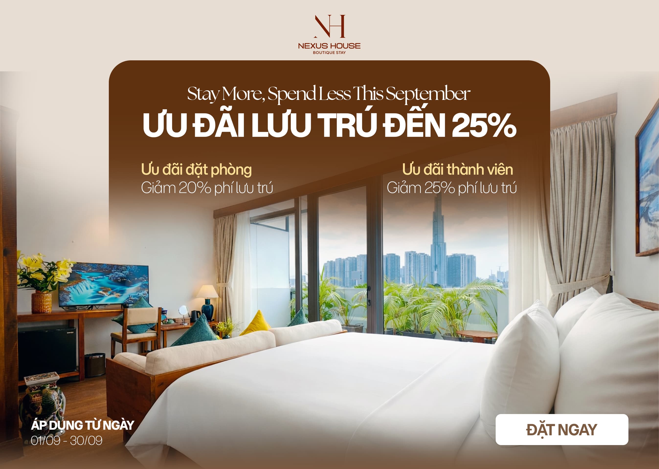 September Deals 2026: Ưu Đãi Lưu Trú Đến 25% Tại Nexus House chi nhánhThanh2 phố Hồ Chí Minh
